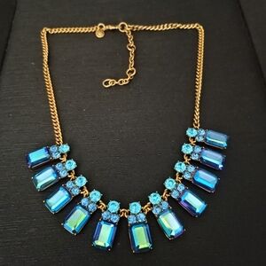 J. Crew Blue and Teal Gold  Statement Necklace